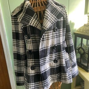 Black/white plaid Peacoat